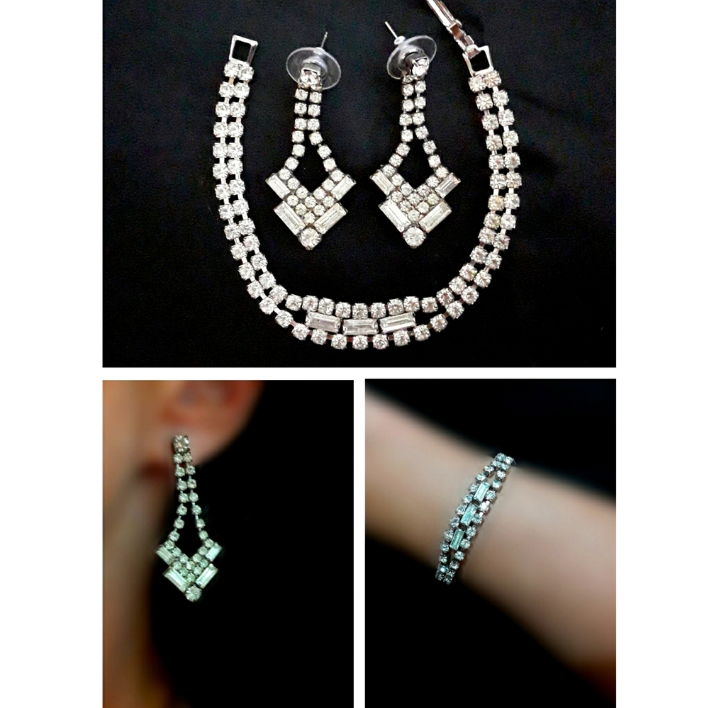 Diamond Set Earrings & Bracelet